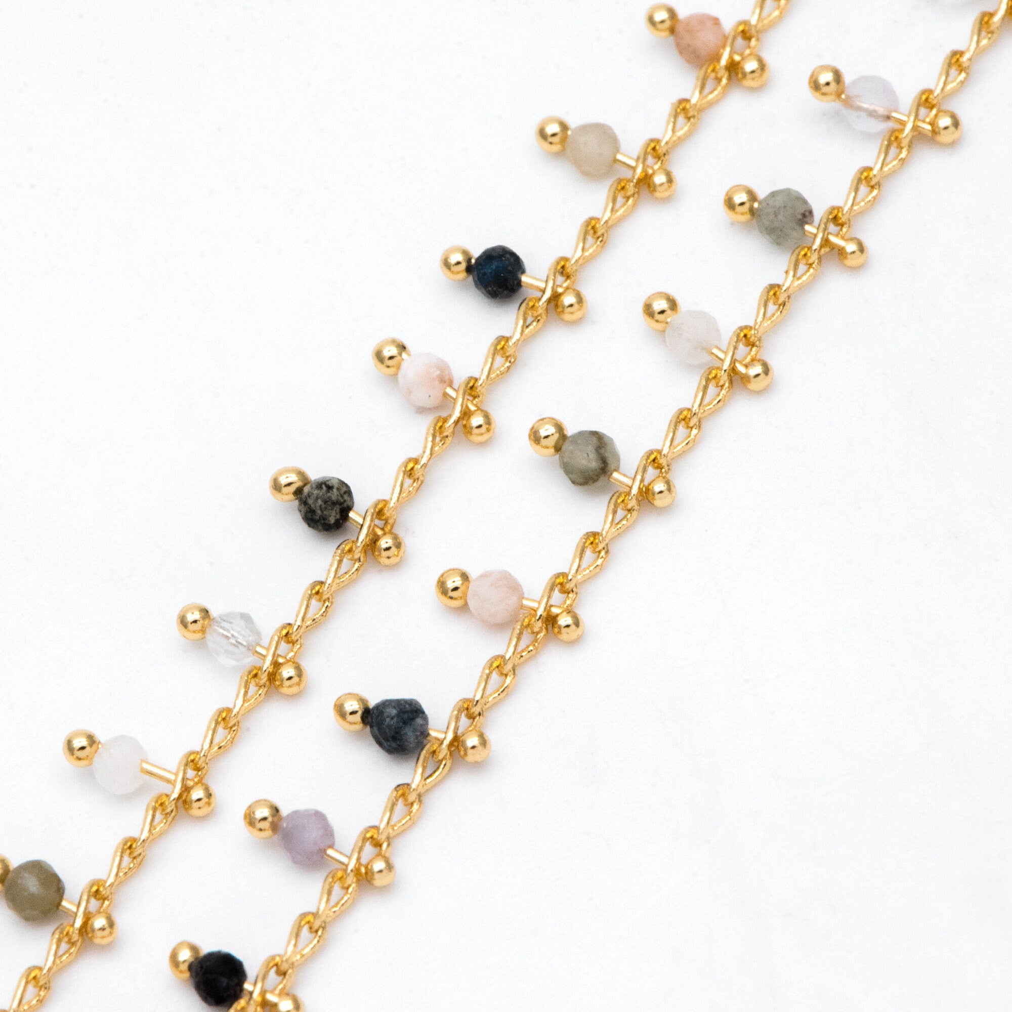 Gold Beaded Chain, Curb Chain with 2mm Round Beads, DIY Necklace Bracelet Chain Supplies (#LK-574)/ 1 Meter=3.3ft